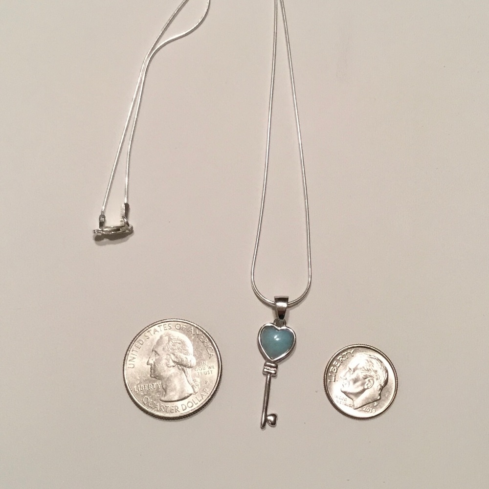 Natural Larimar Key Sterling Silver Necklace - Picture 9 of 16